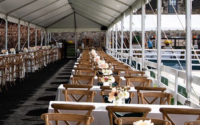 A long dining table set in a Garden Suite at CSI Greenwich