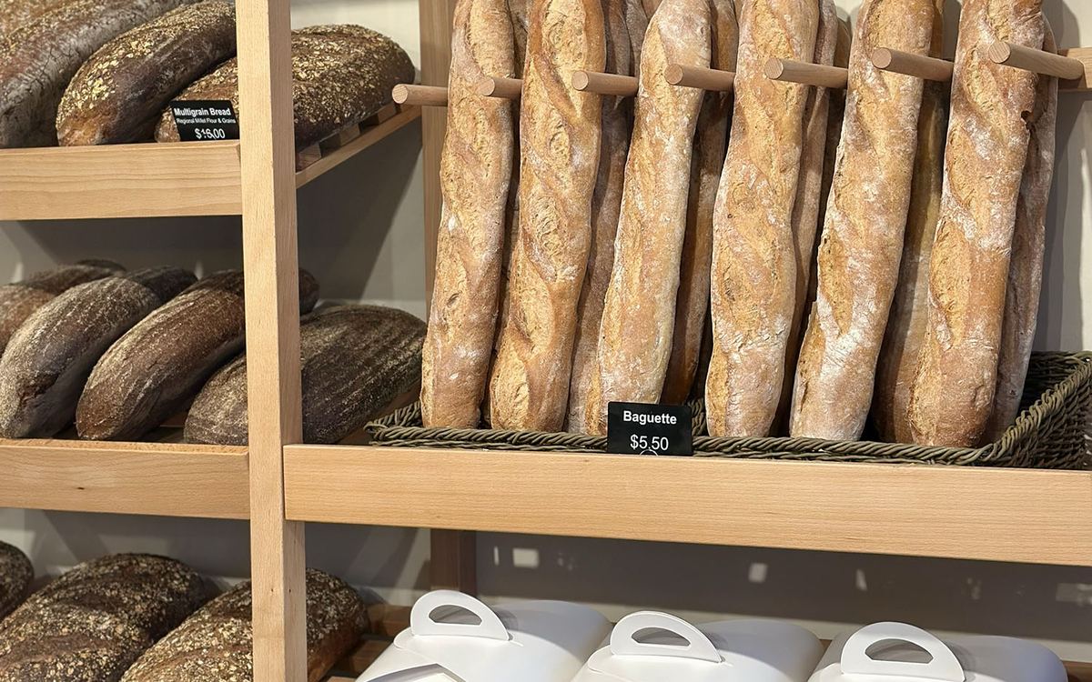 Fresh bread on a rack at Silo Ridge Bakery