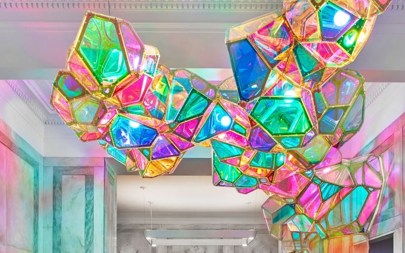 A colourful glass art installation at 21c Museum Hotel Lexington