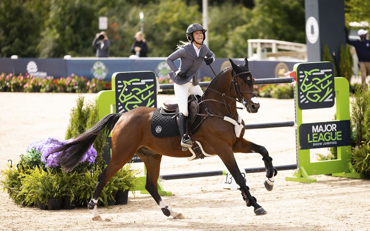 A rider in the MLSJ arena at Flintfields Horse Park, Traverse City