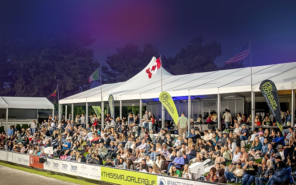 A full tented grandstand with the Cloud 9 lounge at MLSJ Toronto