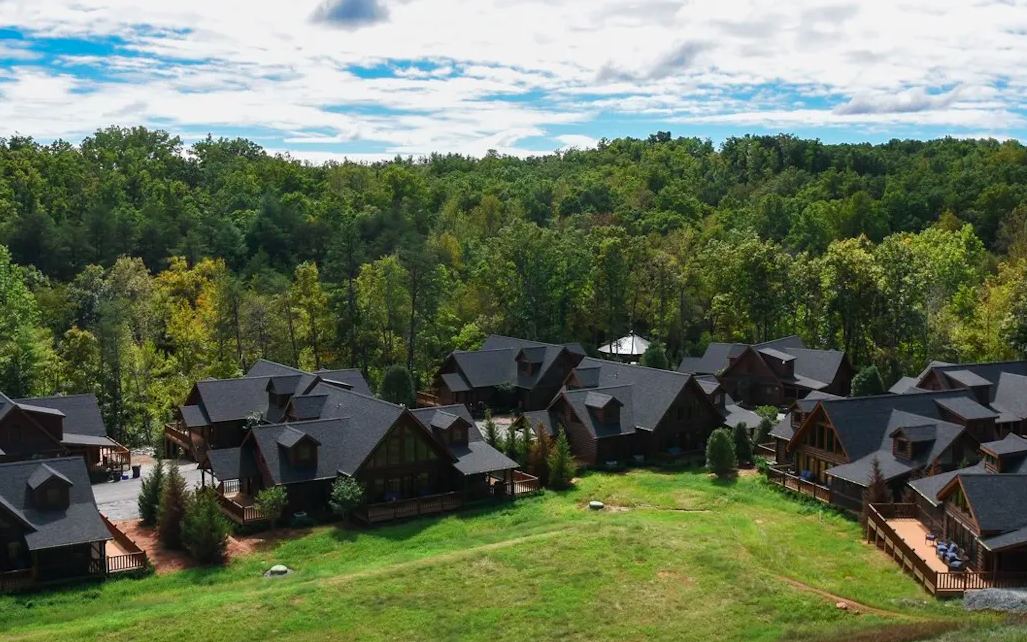 Cabins on the hillside at Tryon International